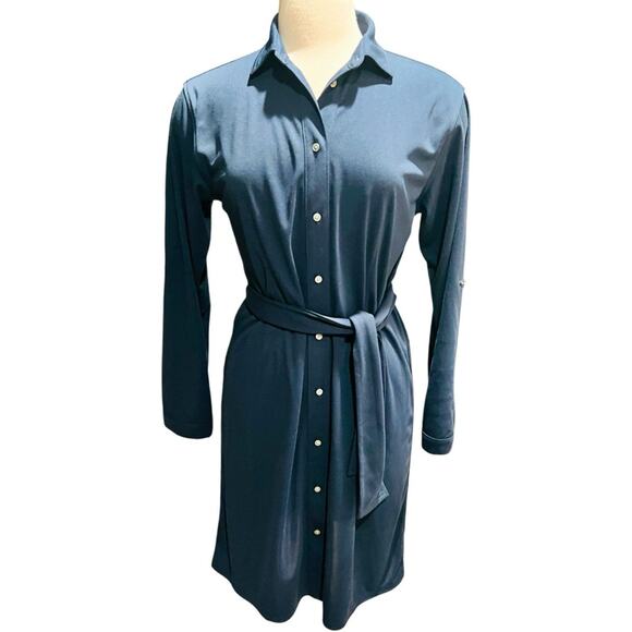 J. Crew Womens Long Sleeve Button Down Easy Knit Shirt Dress Navy Medium Size M - Picture 2 of 6